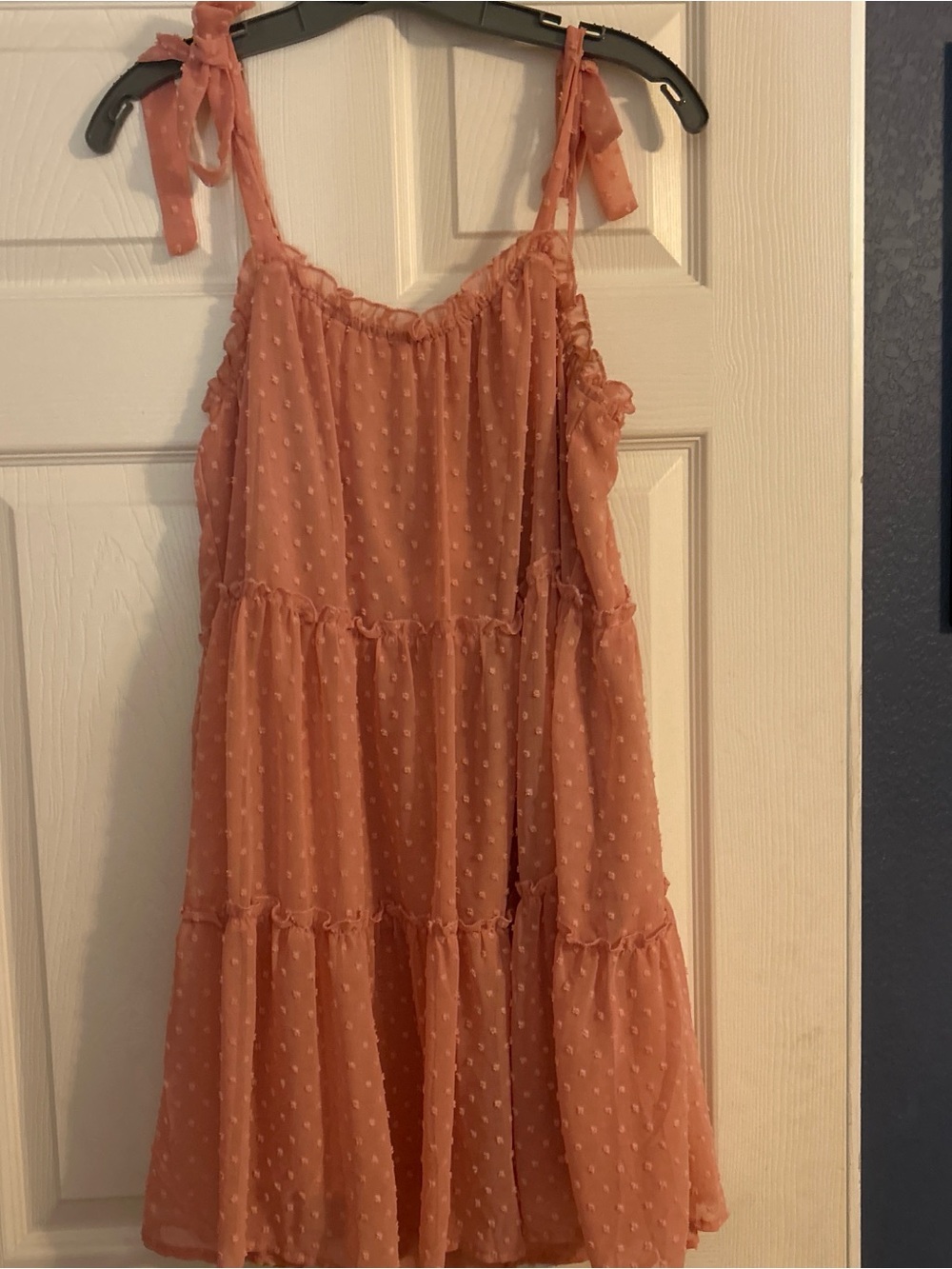 Girls Pink Swiss Dot Tie-Strap Sundress